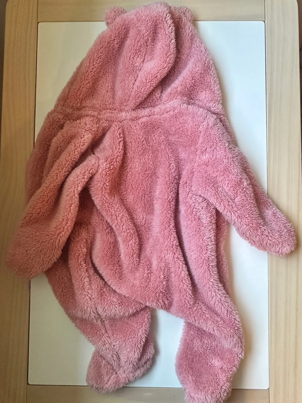 Pink Fleece Zip-up Footie Romper Winter Snowsuit with Bear Ear Hood 12-18m